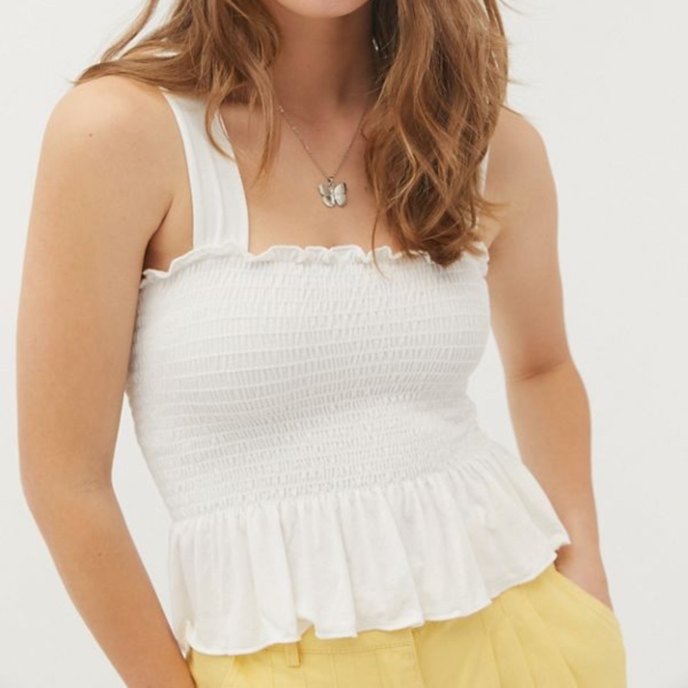 MOVING SALE! White Smocked Ruffle Tank Top